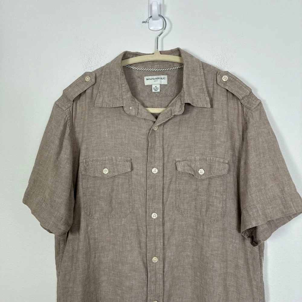 Banana Republic Linen Cotton Safari Short Sleeve Button Down Shirt Men's Medium